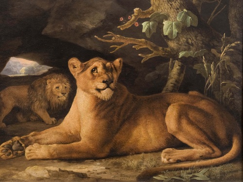 George Stubbs A Lion and a Lioness 1778 Enamel on Wedgwood ceramic  The Daniel Katz Gallery London