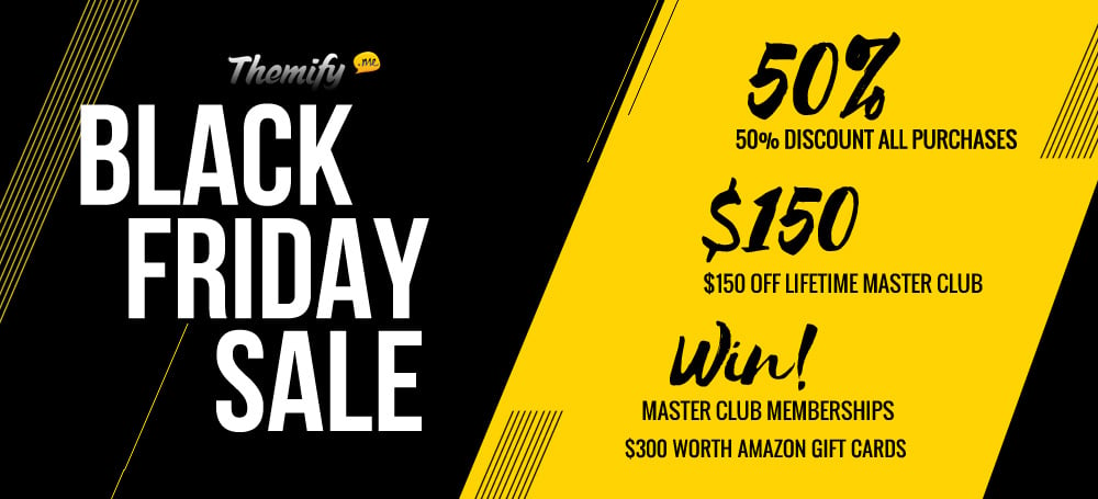 WordPress theme Black Friday 50% Off Sale + $300 Worth Amazon Gift Card & 10 Master Club Giveaway!