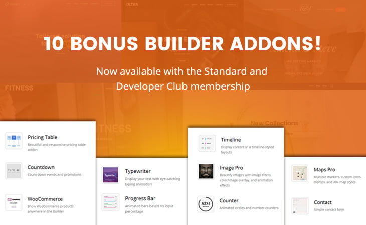 WordPress theme New Bonus Builder Addons for Standard & Developer Club!